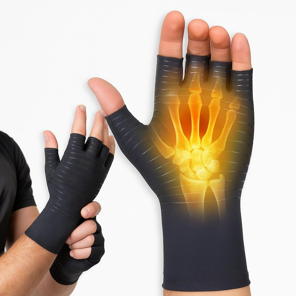 Copper Arthritis Gloves For Hand Pain Relief, Rheumatoid Osteoarthritis, Carpal Tunnel Compression Gloves black l