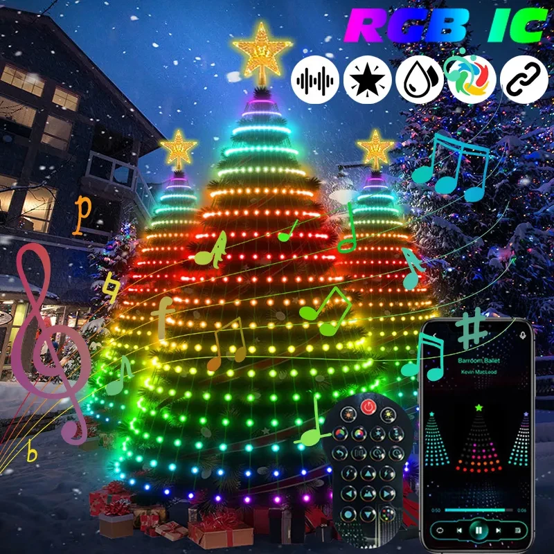 Bluetooth RGB Christmas Tree Lights DIY LED String Light With IC Control 1.8m