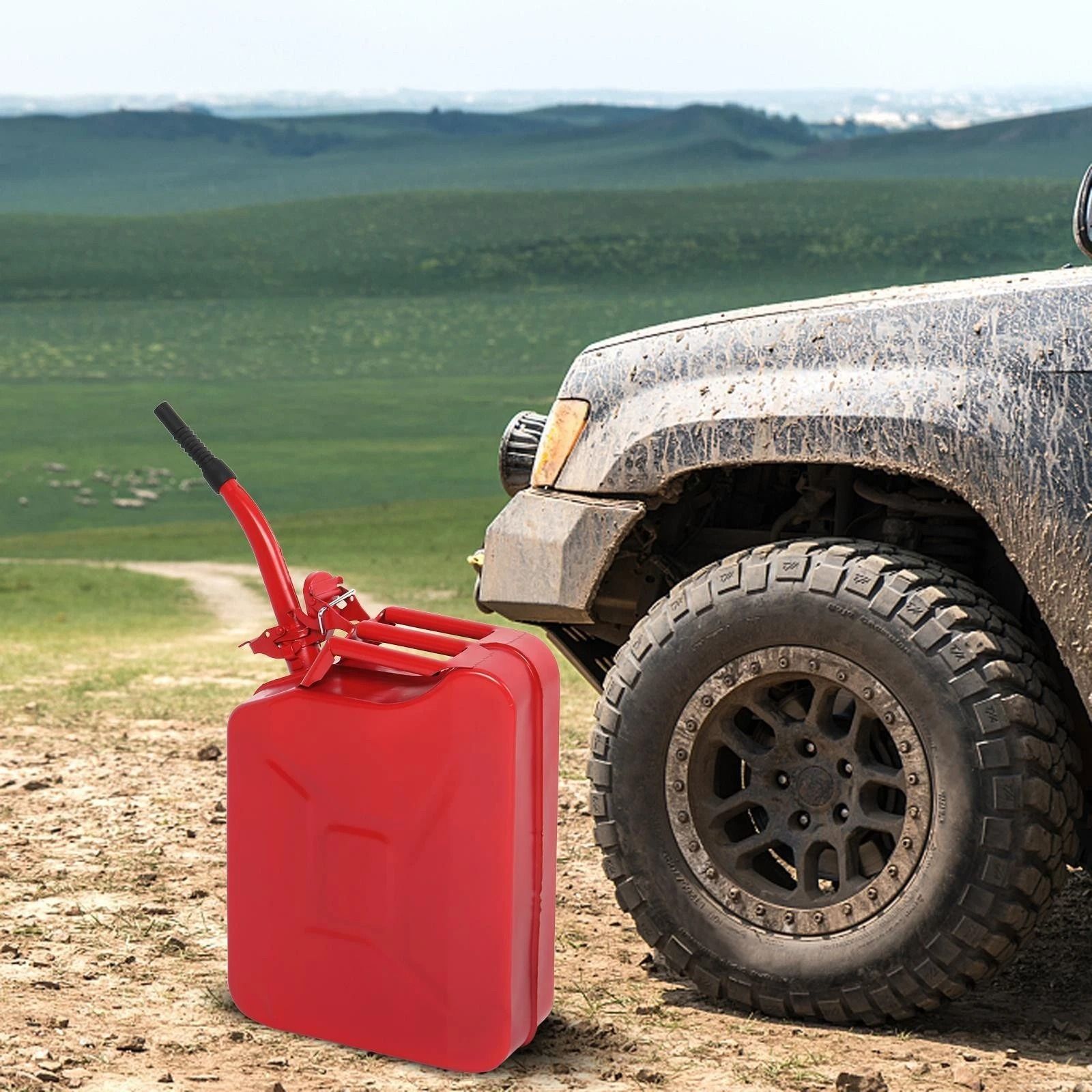 Green Steel Fuel Can Durable Gasoline Tank With Flexible Spout For Emergency Use Green Steel Fuel Can Durable Gasoline Tank With Flexible Spout For Emergency Use