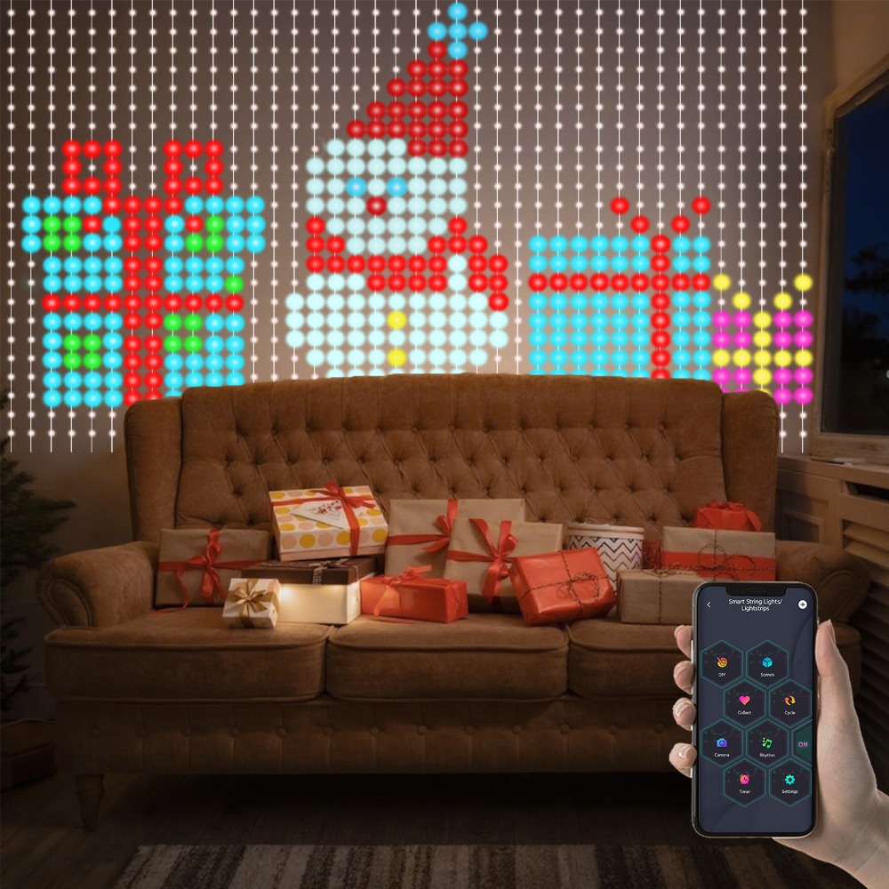 Smart Curtain Lights DIY Color Changing Fairy String Lights, Music Sync For Indoor, Outdoor, Courtyard, Garden Christmas 3mx3m 400leds