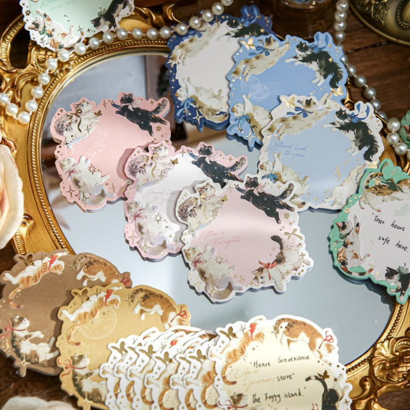 DIY Note Paper Memo Notes With Cat Pattern, Gold Foil Message Book DIY Note Paper Memo Notes With Cat Pattern, Gold Foil Message Book