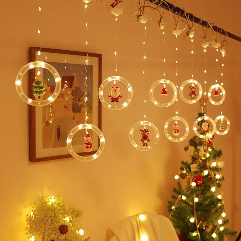 LED Round Curtain String Lights With Remote Control colored Light