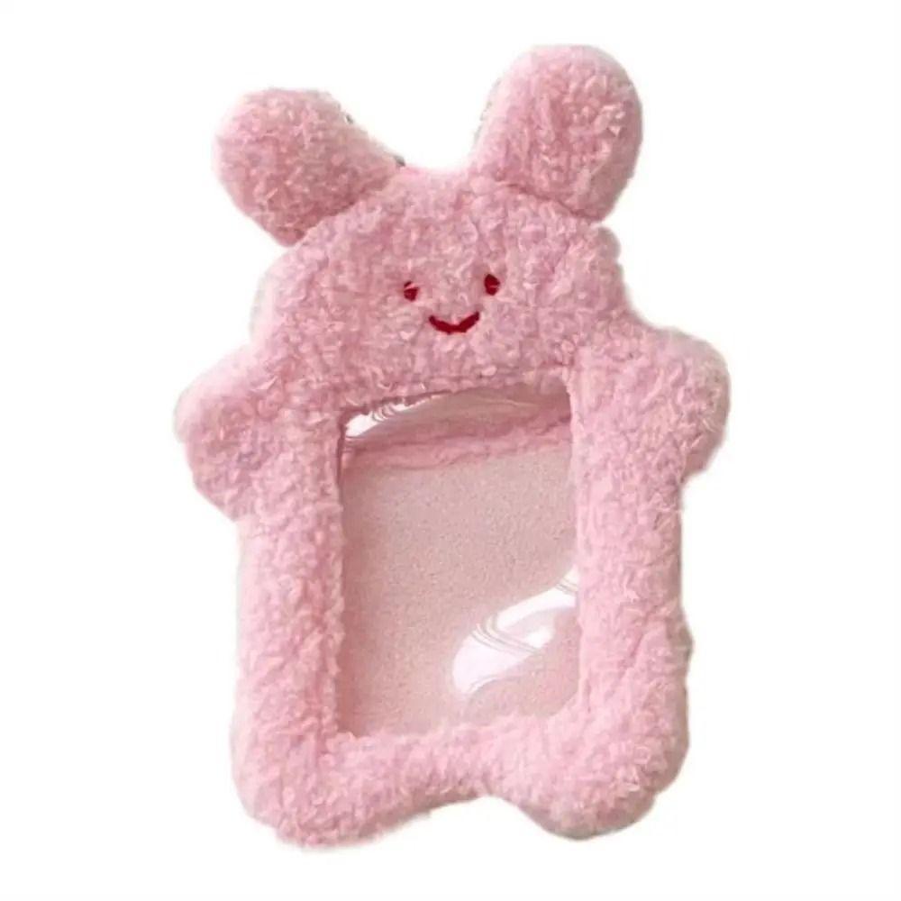 Cute Plush Photocard Holder Cartoon Keychain Photo Card Case white