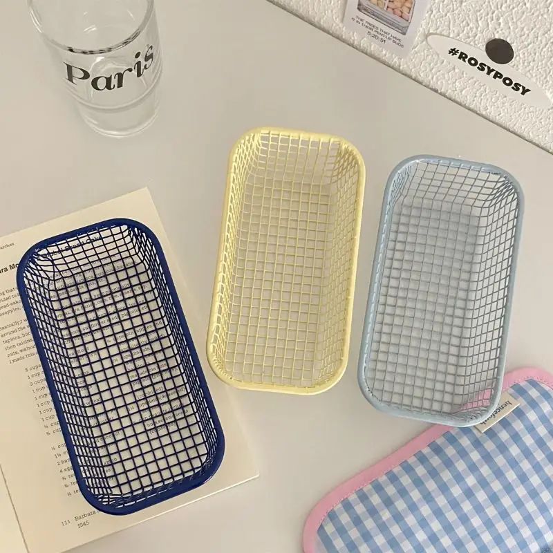 Metal Desktop Storage Basket blue