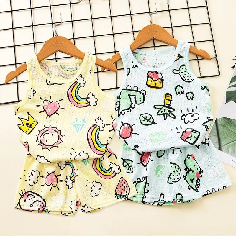 Rainbow Animal Cartoon Pajamas Set | Soft Cotton Sleepwear For Toddlers & Babies grey Boy 110