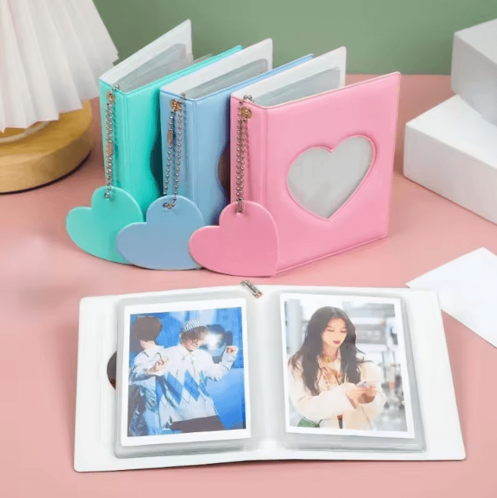 Heart Pendant Photo Album 3Inches Solid Color Kpop Photocard Holder & Polaroid Collectible Card Organizer black