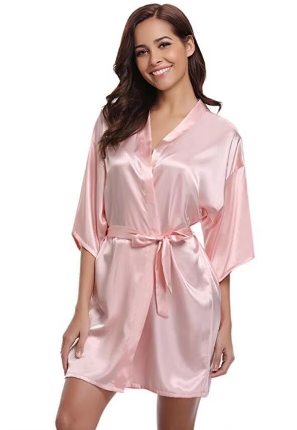 Silk Satin Kimono Robe For Women Navy Blue Bridesmaid & Dressing Gown white l