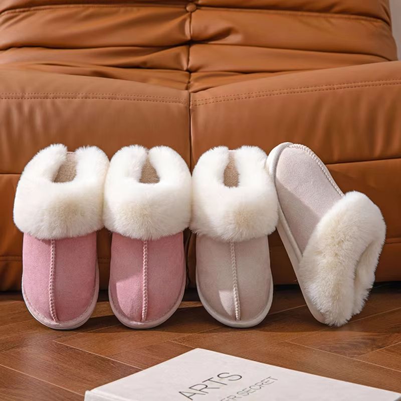 Women's Faux Suede Fluffy Winter Warm Flat Fur Slippers pink 8 To 9
