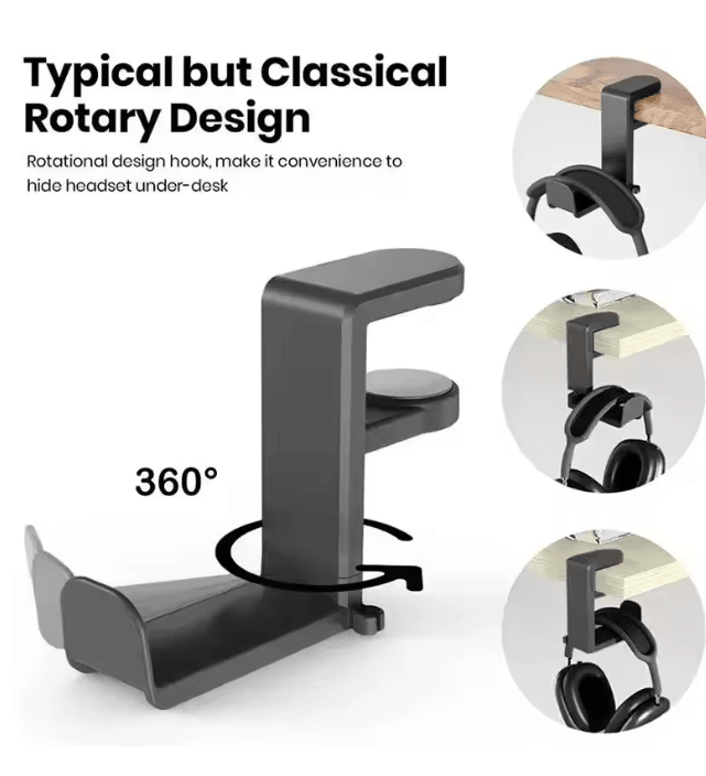 360 Degree Rotating Desk Clip Headphone Holder No Punch Headset Stand d