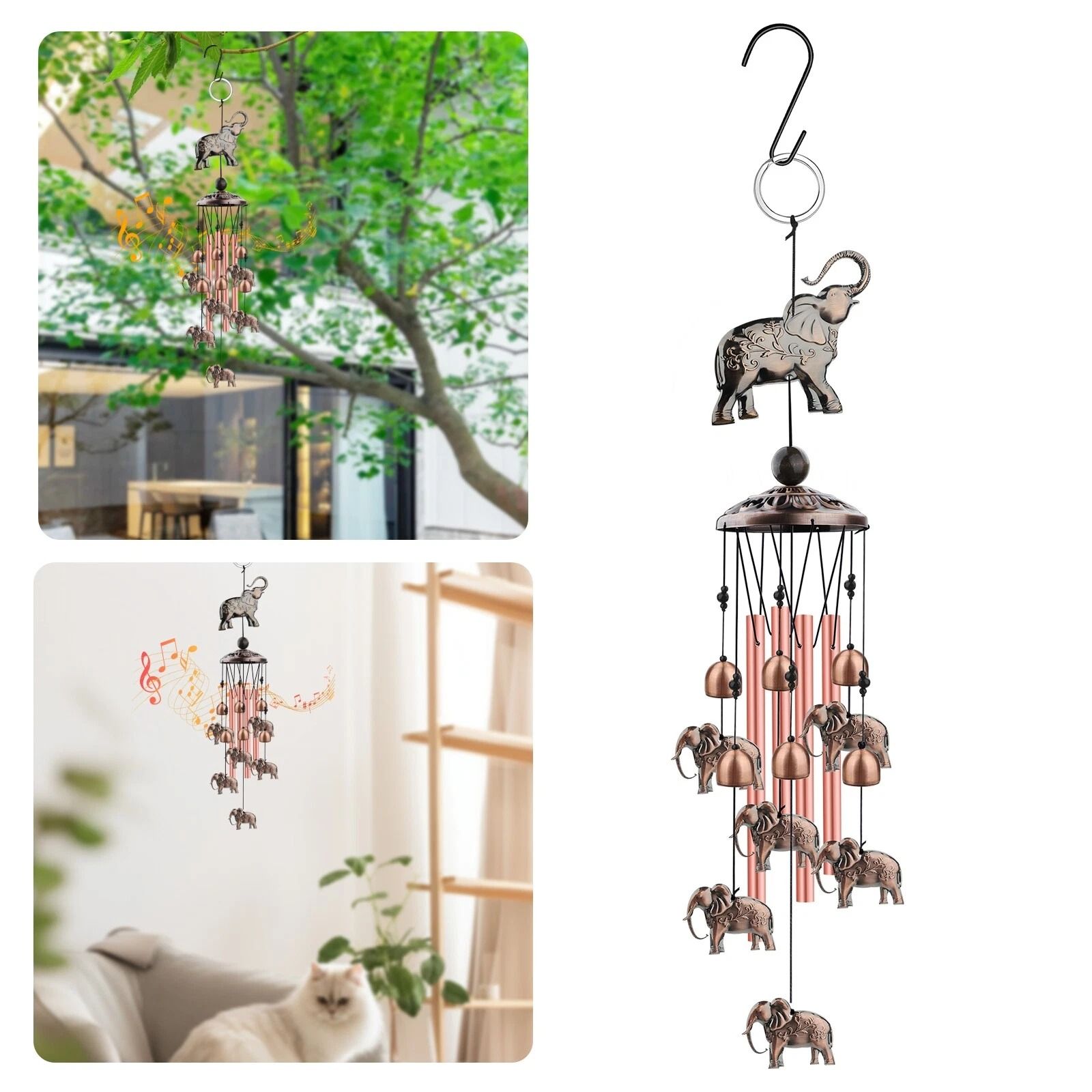 Elephant Wind Chimes, Metal Hanging Bells For Outdoor Garden Decor, Memorial Gift, Calming Sounds For Peaceful Elephant Wind Chimes, Metal Hanging Bells For Outdoor Garden Decor, Memorial Gift, Calming Sounds For Peaceful