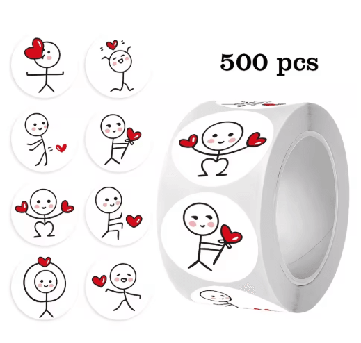 Matchstick People Thumbs Up Stickers 500pcs Roll Self Adhesive PVC Labels c780 500pcs1roll