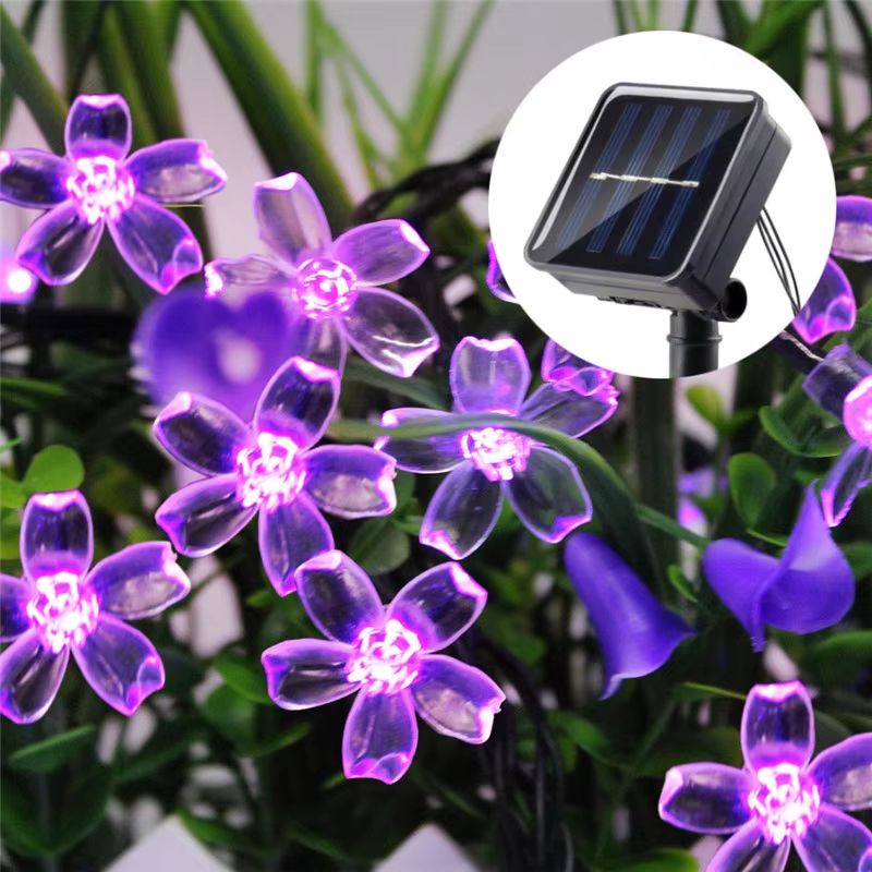 Solar Fairy String Lights Sakura Peach Flower LED Garland Outdoor Decor white