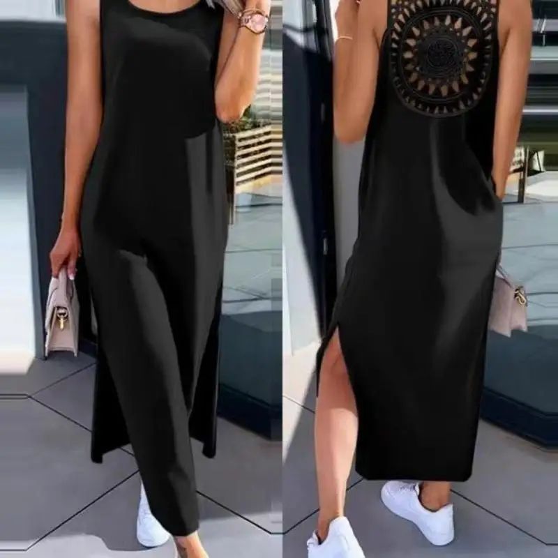 Elegant Summer Sleeveless Womens Summer Dress Casual Solid Slit Midi Dress army Green xl(us 12)