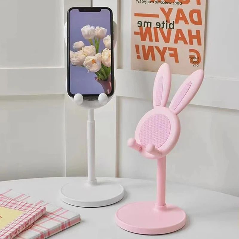 Cute Bunny Phone Holder Stand Adjustable Desktop Tablet Bracket For IPad And Phones white
