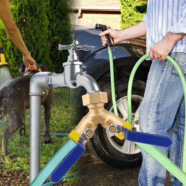 Brass Garden Hose Splitter With Shut Off Valves Dual Outlet Connector For Efficient Water Flow Control Brass Garden Hose Splitter With Shut Off Valves Dual Outlet Connector For Efficient Water Flow Control