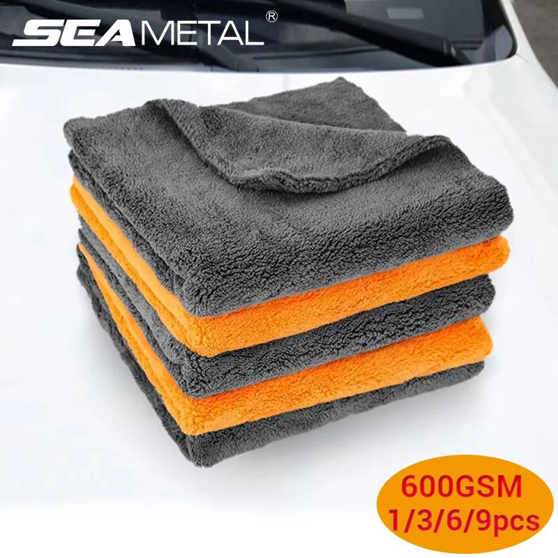 Premium Microfiber Car Drying & Cleaning Towel Ultra Absorbent 600GSM Car Wash Cloth gray 6pcs