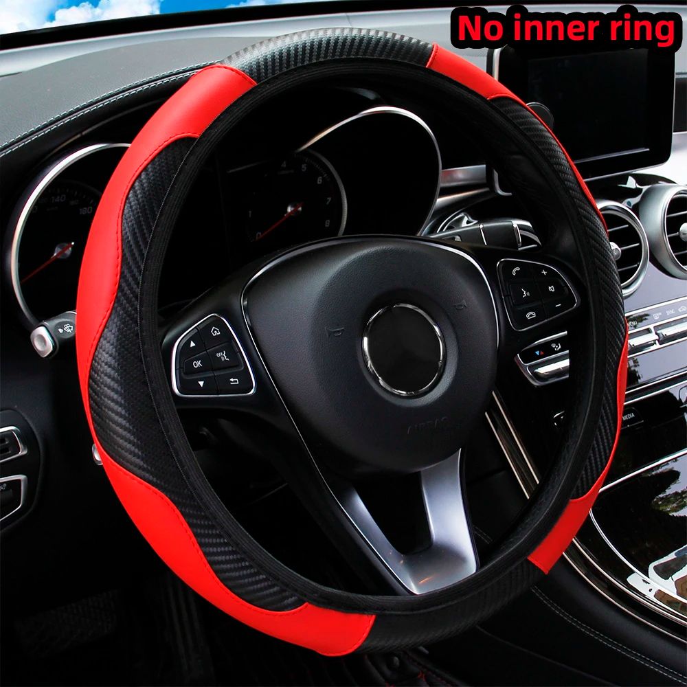 PU Carbon Fiber Leather Steering Wheel Cover No Inner Ring, Universal Fit For 14.515 In Car Wheels purple