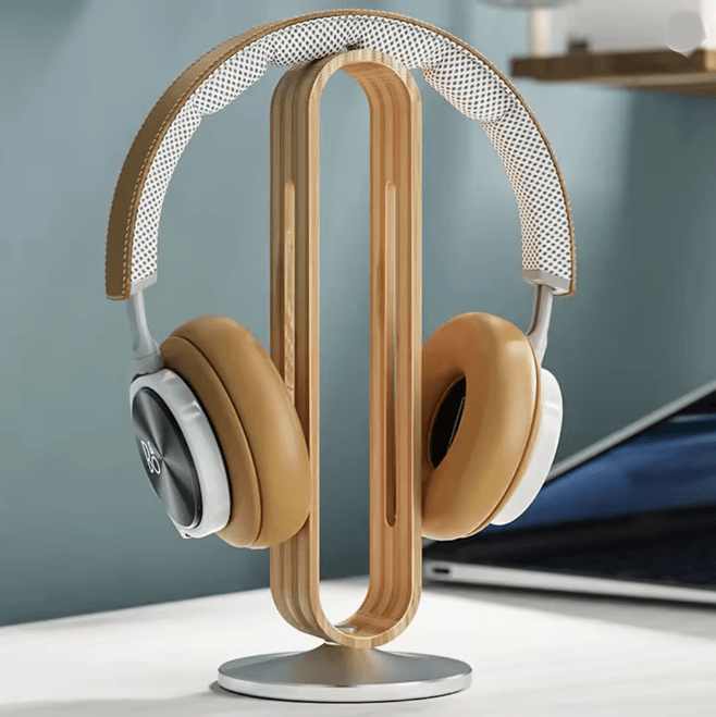 Bamboo Wood Aluminum Headphone Stand Gaming Headset Display Holder a