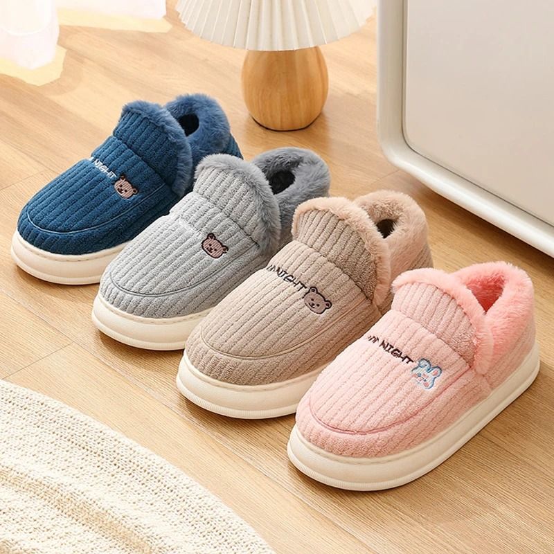 Winter Fuzzy Plush House Slippers For Women Warm Soft Sole Indoor Shoes gray 42 43