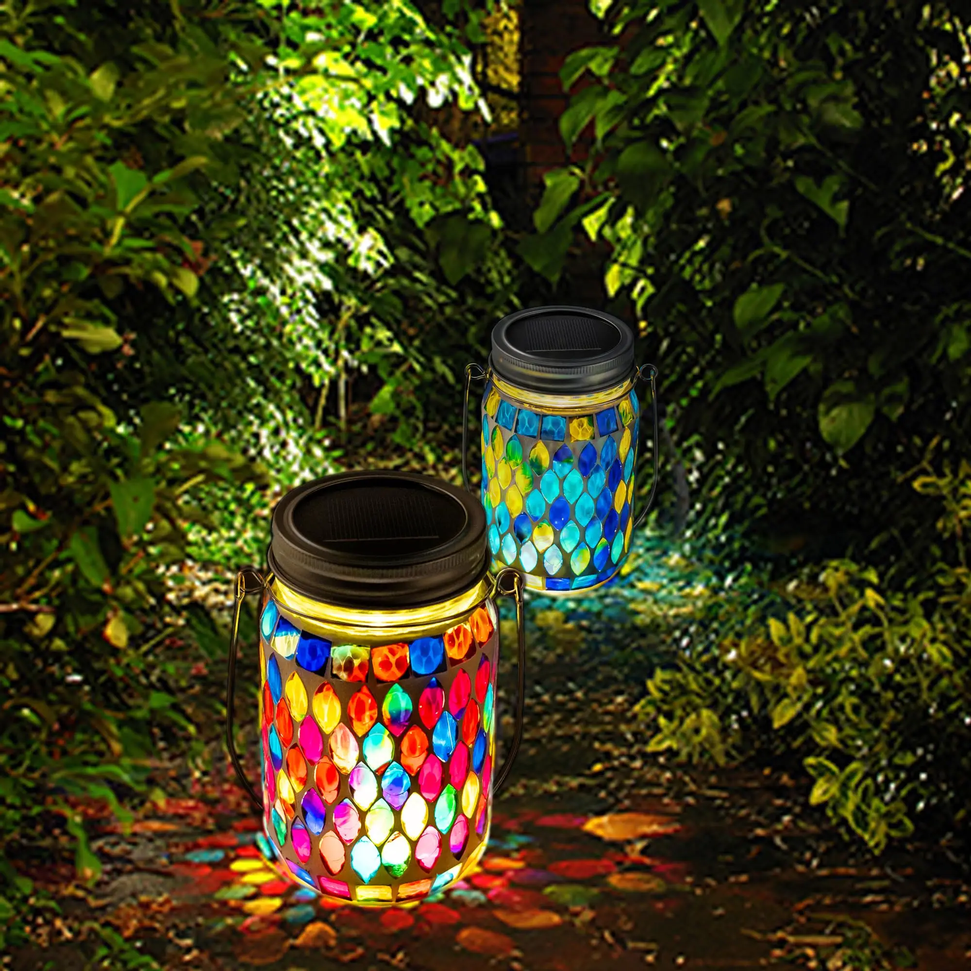Solar Powered Mosaic Hanging Light, Waterproof Glass Table Lamp, Outdoor Garden Patio Party, Indoor Outdoor Yard blue