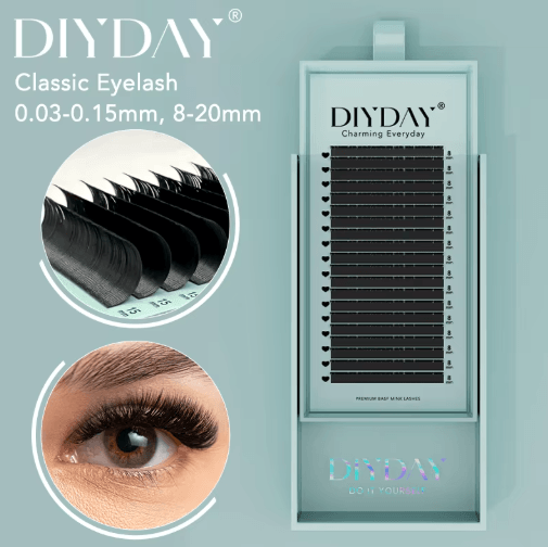 DIYDAY Long Length Classic Individual Lash Extensions Matte Black Faux Mink 11mm 0.07mm b