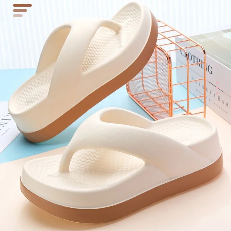 Womens Casual Platform Flip Flops Non Slip Outdoor Sandals white 7.58.5 In