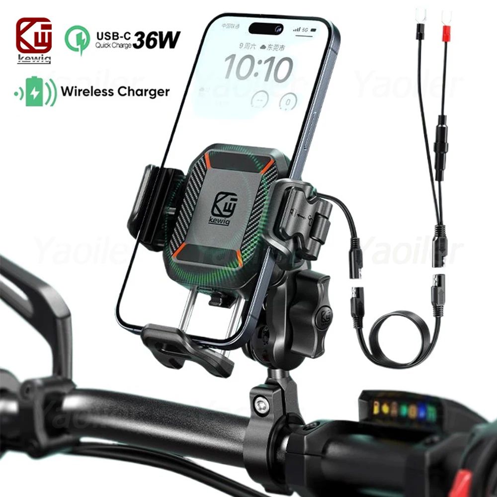 Ultimate RidePro Motorcycle Phone Mount With Wireless Charger Phone Holder, 36W USB C Fast Charge & One Second Lock mirror No Charger