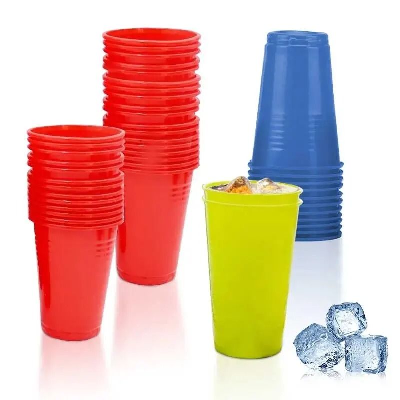 100 Piece Colored Disposable Plastic Cup Set Durable 220ml Party Supplies white