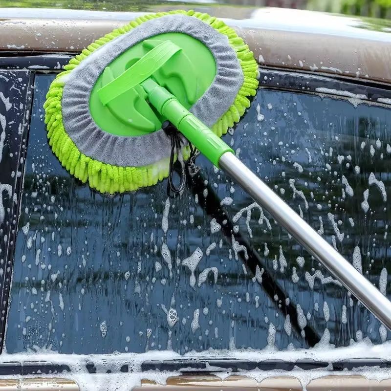Rotating Telescopic Car Wash Mop Brush Head For Roof And Window Cleaning gray