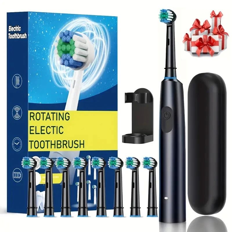 High Performance Rotary Rechargeable Electric Toothbrush black 4 Heads