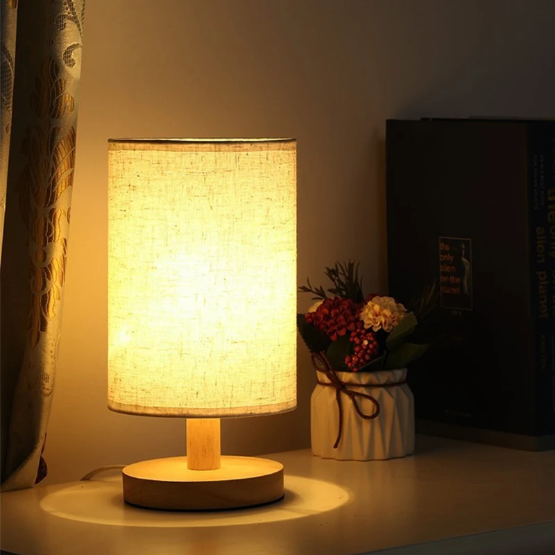Style Lamp LED Table Lamp, Simple Dimmable Night Light, USB Plug Fabric Lampshade For Bedroom, Living Room gary