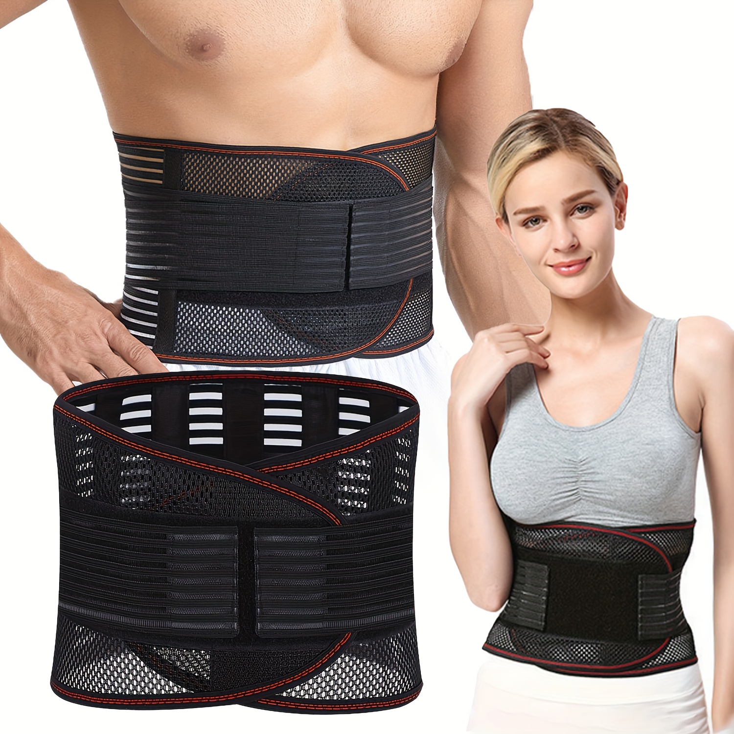 Adjustable Compression Waist Support Belt With Reinforced Plates And Breathable Mesh black m