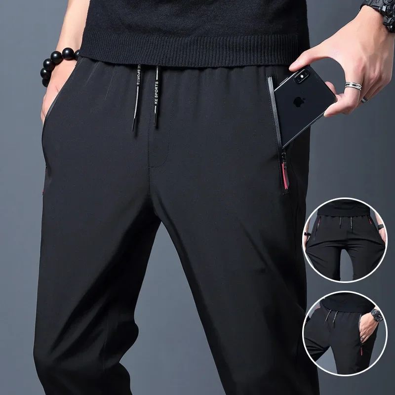 Mens Casual Jogger Pants Straight Slim Fit With Elastic Waist, Korean Style Trousers In Blue Black Gray Plus Size dark Blue xl