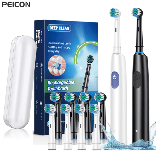 Rotary Rechargeable Electric Toothbrush For Adults 8 Soft Brush Heads black 8 Heads Box