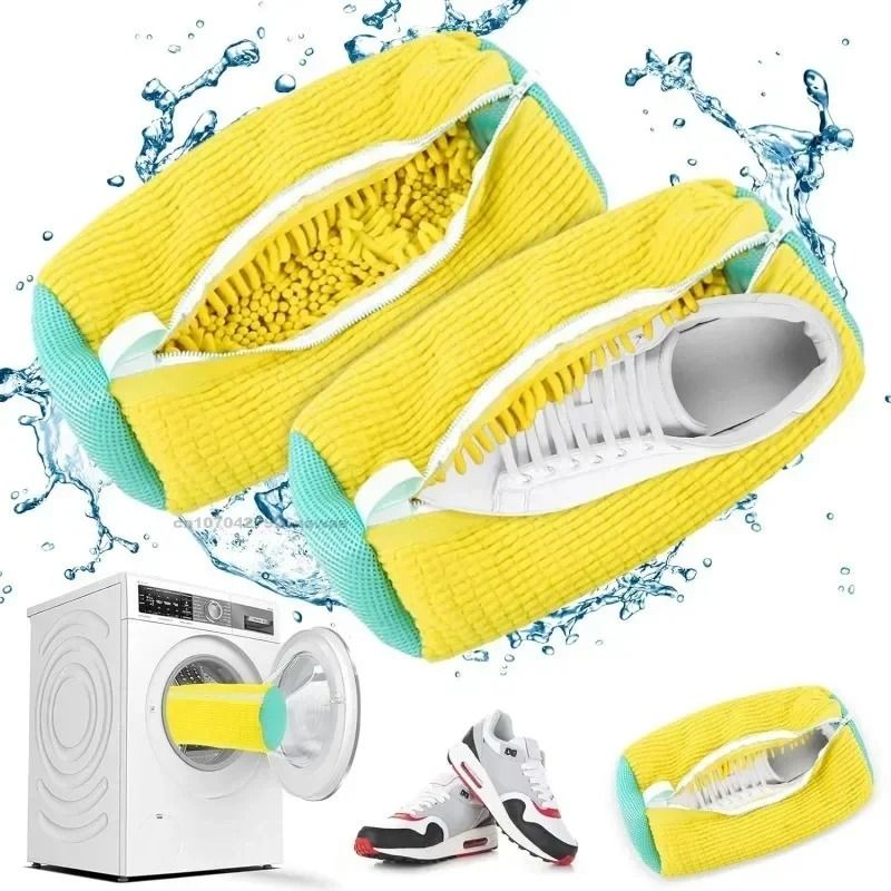 Padded Shoe Laundry Bag For Washing Machine With Zipper Protection And Soft Cushion Net 1 Pc | Yellow