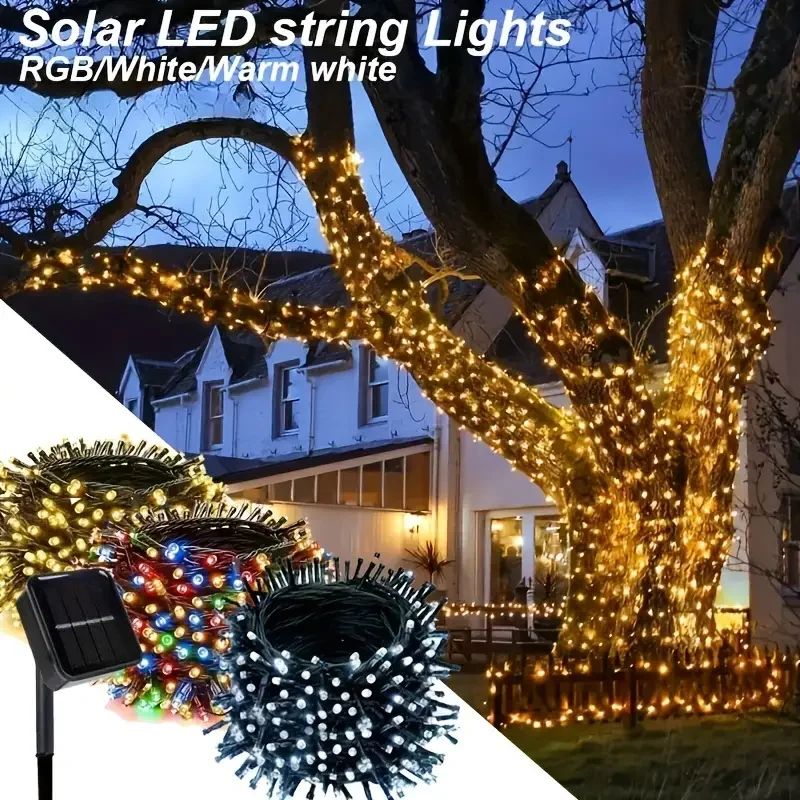 Solar String Lights Outdoor 8 Mode Twinkle Fairy Lights With Waterproof Solar Power warm 39.37ft 100 Led