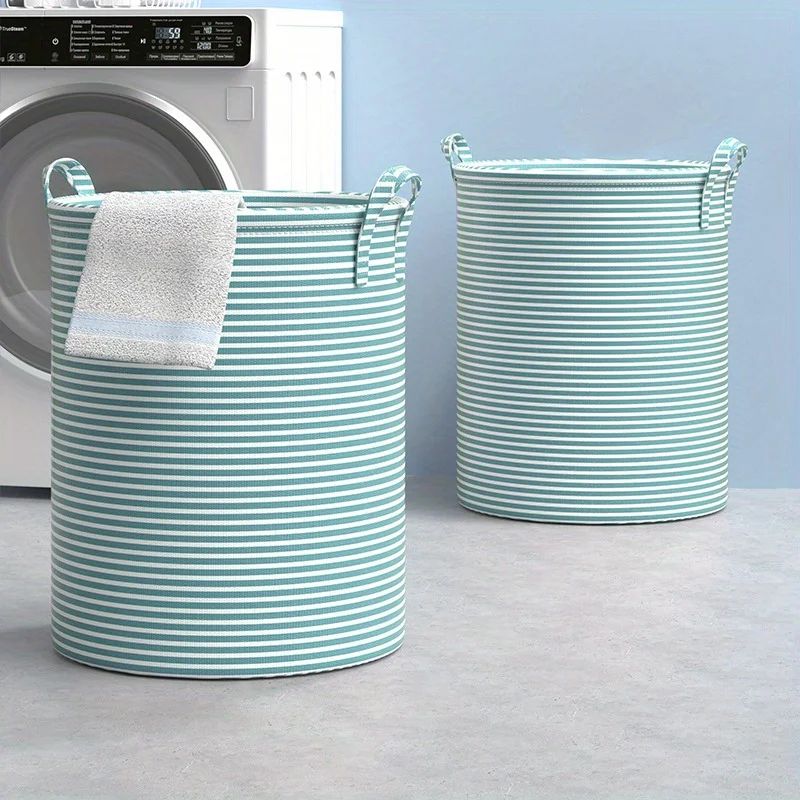 Foldable Striped Laundry Storage Basket l