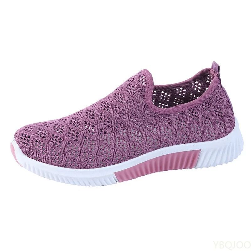 Womens Mesh Sneakers Breathable Casual Shoes Lightweight Soft Sole Walking Flats red 39