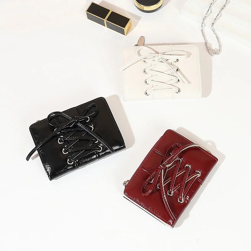 Compact Bow Minimalist Zipper Card Coin Purse Stylish Short Wallet With Large Capacity silver