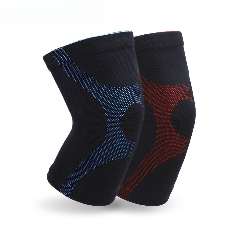 Breathable Sports Nylon 3D High Elastic Knitted Knee Pads, Warm And Sweat Absorbing For Running blue l