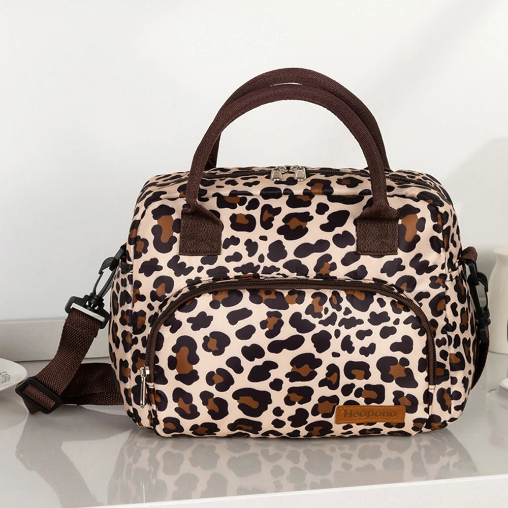 Leopard Print Insulated Food Storage Bag Portable Crossbody Ice Pack For Picnic & Travel purple