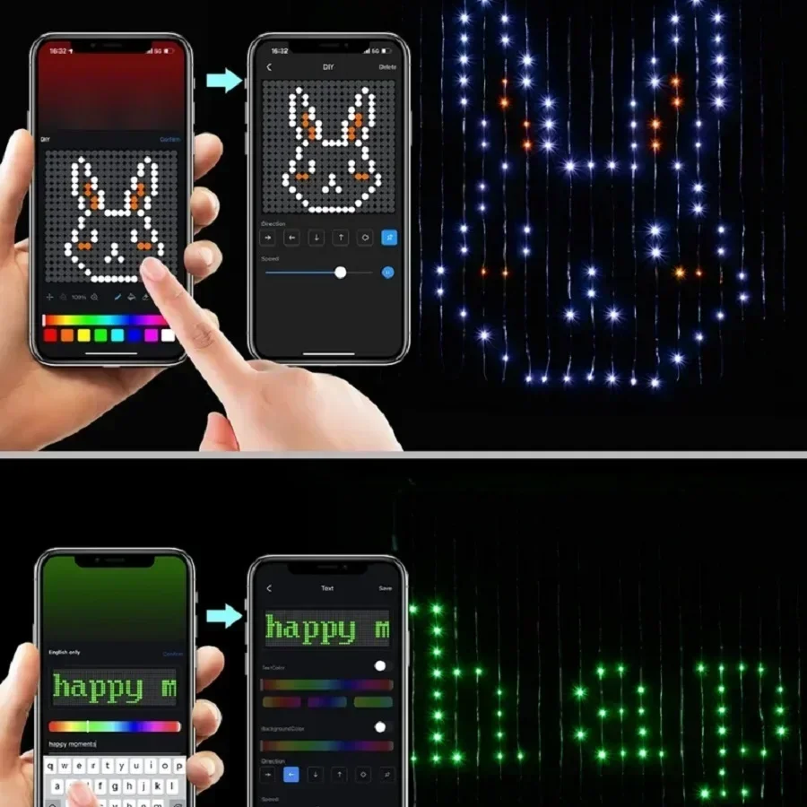 Smart Curtain Light USB, DIY App Remote Control, Music Sync Christmas Holiday Party Decor 1mx1m 400leds