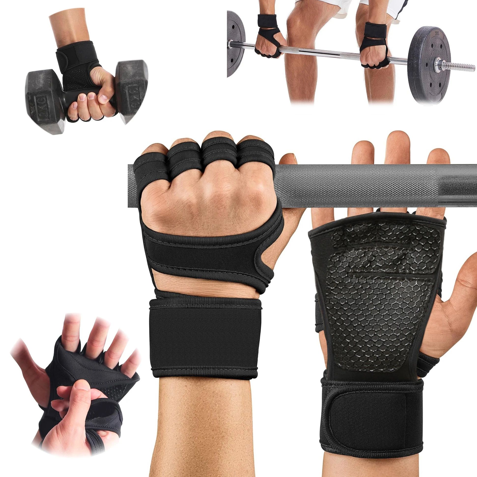 Training Sport Gloves For Men & Women Workout Fitness Weightlifting Gym Gloves With Wrist & Palm Protection black m