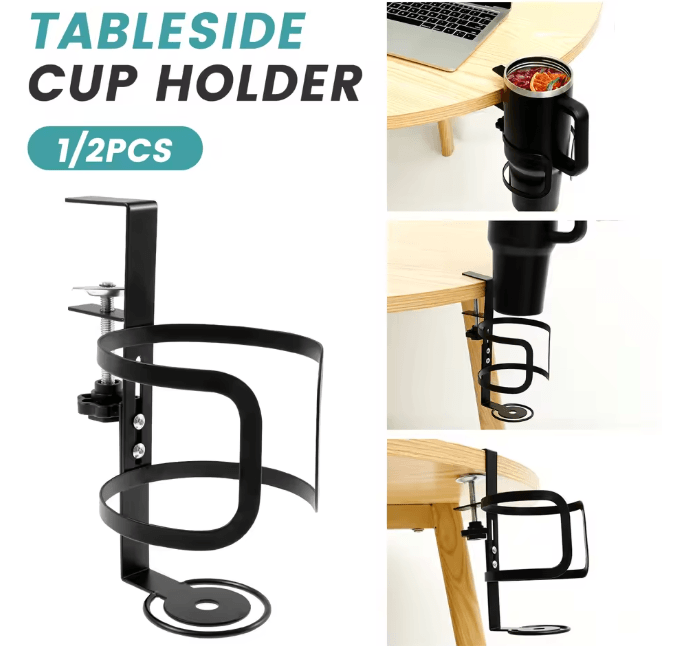 Adjustable Desk Cup Holder Clip On Mug And Headphone Organizer 1pcs