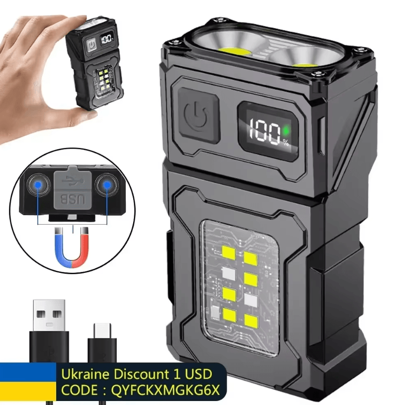 Mini USB Rechargeable LED Flashlight With Magnetic Tail And COB Emergency Light ysd01 800mah 1pc