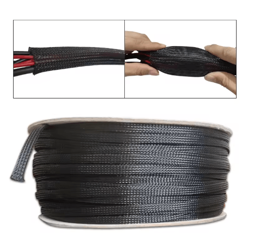Black PET Braided Cable Sleeve Flame Retardant Wire Protection Tubing (1100M) 100 Meter 90 Mm