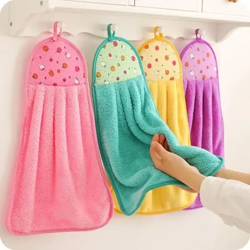 Coral Velvet Soft Hand Towel Absorbent Hanging Kitchen And Bathroom Cloth green
