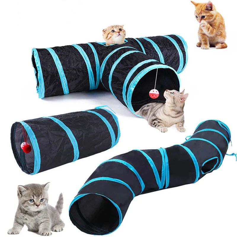 Foldable Cat Play Tunnel Toy With Breathable Mesh For Indoor Fun blue Gray S Tunnels