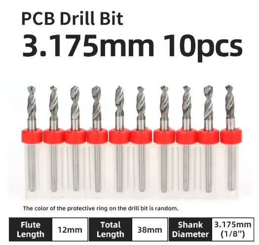 TOOLEYE Micro PCB Drill Bit Set 10pcs Precision CNC Drills (0.13.175mm, 1 8 Shank) pcb 0.4mm 10pcs