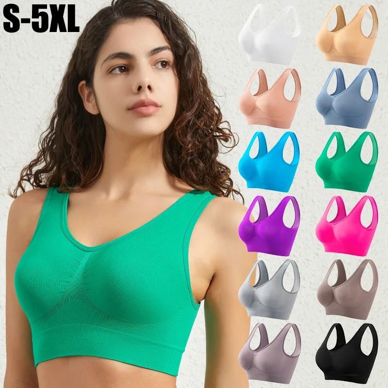 Seamless Sports Bra Wireless Push Up Bra Breathable No Pad Crop Top S 5XL lake Blue xl